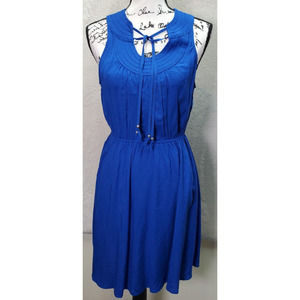 ELLE Sheath Dress Women's Small Blue 100% Rayon Sleeveless Round Neck Drawstring